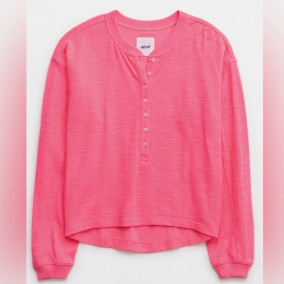 aerie Tops - Aerie Pink Henley Button Long Sleeve Top